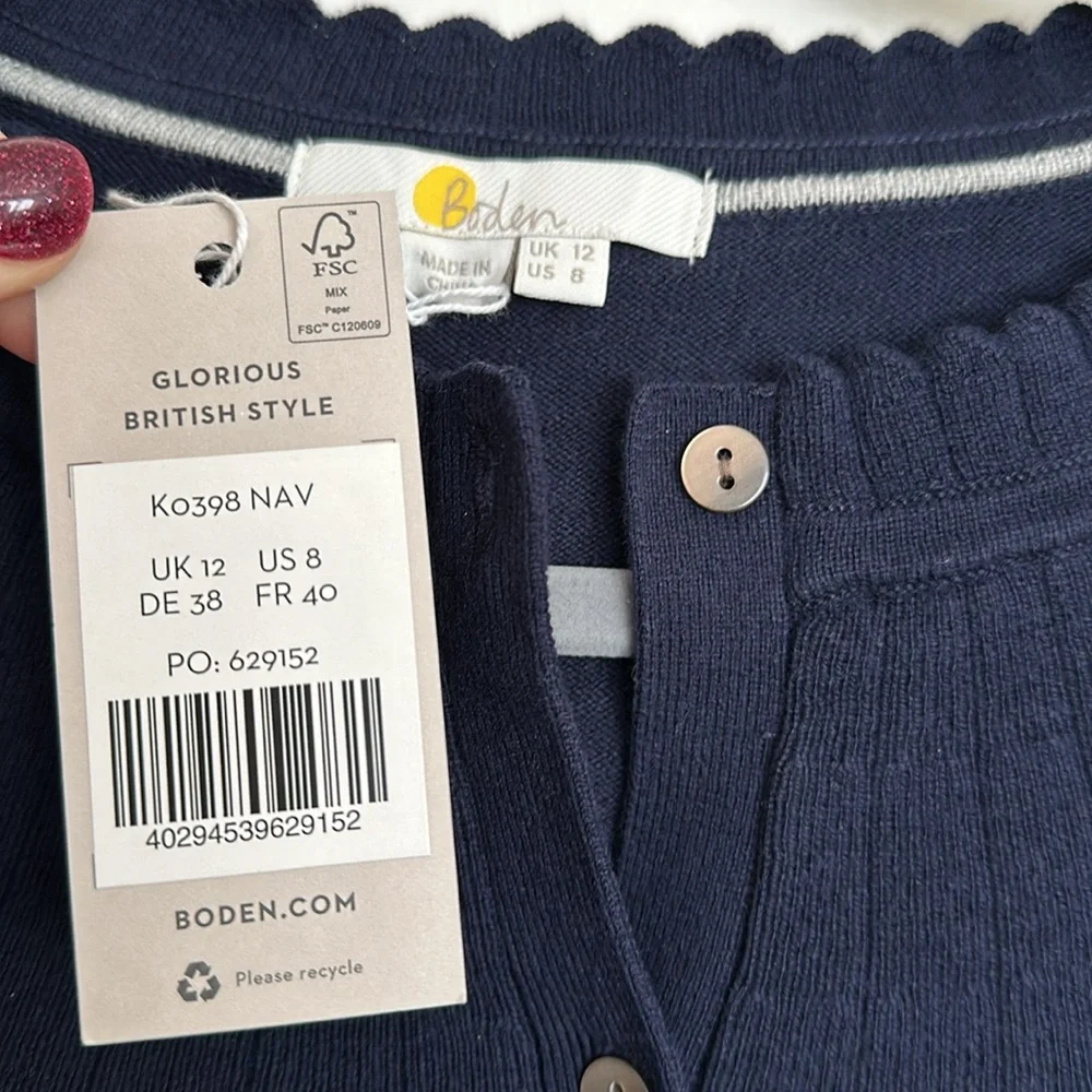 Boden Abercorn Scallop Cardigan in Navy Blue - Picture 3 of 4